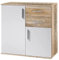 BAKAJI Mobile Madia con 2 Cassetti Doppia Anta e 2 Ripiani Interni Mobiletto Credenza Armadio Multiuso Cucina Bagno Ufficio Design Moderno Dimensioni 82x35x80cm (Bianco e quercia effetto legno)
