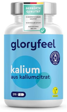 Kalium - 270 Kapseln (+4 Monate) - 800mg elementares Kalium (Citrat) Hochdosiert - Für Blutdruck, Muskelfunktion und Nervensystem * - Vegan, laborgeprüft, ohne Zusätze in Deutschland hergestellt