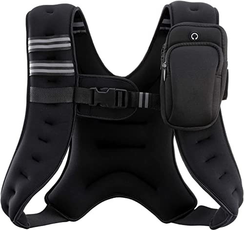 ZELUS Weighted Vest, 7.3kg Weight Vest for Men and Women, Body Weight Vest with Reflective Stripe & Armband Pouch for Home Gym Strength Training Weight Loss Workout, Black