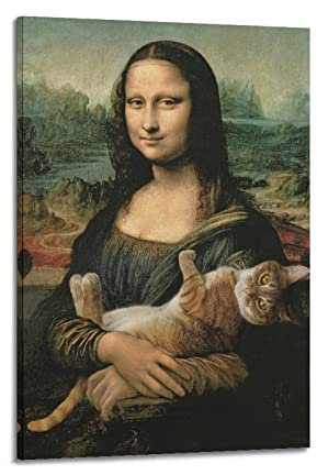 INKLOT Lustiges künstlerisches Mona Lisa und Katze Poster, dekoratives Gemälde, Leinwand, Wandposter und Kunstbild, modernes Familien-Schlafzimmer, Dekoration, Poster, 30 x 45 cm