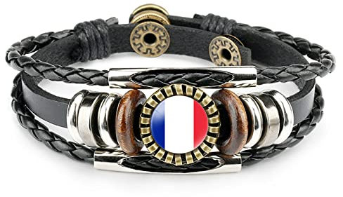 Bracelet Personnalisé,France Drapeau Temps Pierre Bracelet En Cuir Tressé Superposé Bracelet Amoureux Du Football Motif De Drapeau Bracelet Coupe Du Monde Bijoux Bijoux Bijoux Pour Femmes Homme Cade