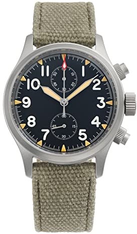 TACTICAL FROG Militado ML1868 39mm Militär Chronographen Uhren Saphirglas VK61 Quarzuhren für Herren C3 Luminous 100M Waterproof Uhr mit grünem Segeltucharmband