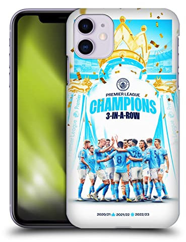 Head Case Designs Officially Licensed Manchester City Man City FC Team Poster 2023 Champions Hard Back Case Compatible With Apple iPhone 11