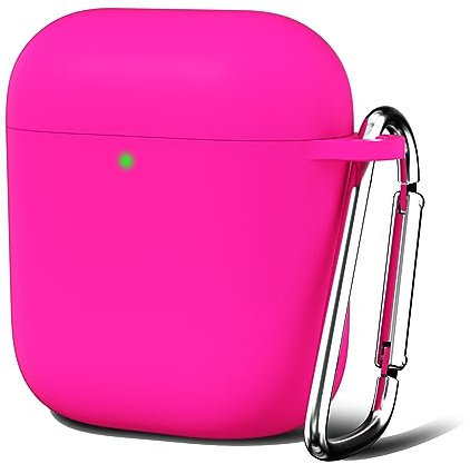Oakxco für Airpods Hülle Silikon Bunt Matt Glatt Dünn Weich Gummi Airpods 1/2 Generation Case, Mädchen Einfarbig Hart Plastik Slim TPU Aesthetic Silikonhülle mit Karabiner, Neon Pink