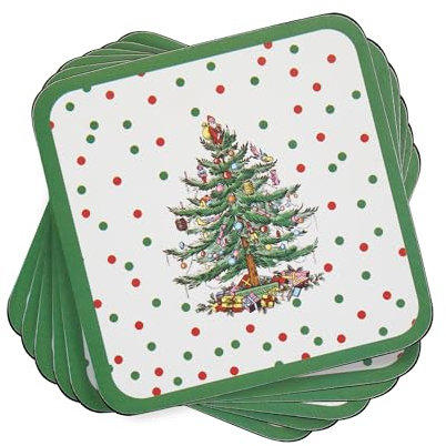 Pimpernel Spode Untersetzer mit Weihnachtsbaum-Motiv, Unterseite aus Kork, hitze- und schmutzabweisend, langlebiger Tischschutz, festliche Weihnachtsdekoration, gepunktet, 6 Stück