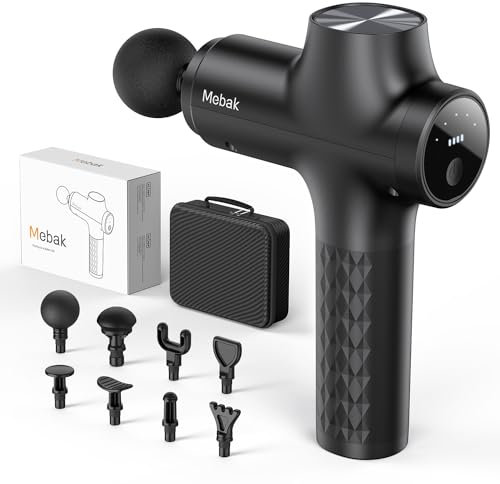 Mebak Chic Pistolet de Massage Musculaire 3000RPM Massage Gun Pistolet Massage Masseurs Électriques Portables Professionnel Silencieux Appareil de Massage à Percussion Type C 8 Têtes 5 Niveaux