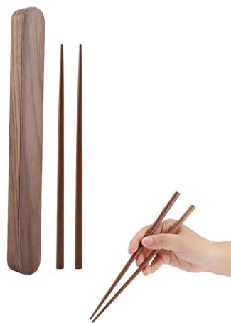 Mokernali Palillos japoneses, Caja de Madera para Palillos, Estuche de Almacenamiento de Palillos Reutilizable y Ecológico, Caja de Madera Portátil, para Palillos con Diseño de Nogal Negro