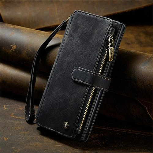 BybAgs Funda de teléfono con Monedero de Cuero con Tapa de Lujo para XiaoMi para RedMi Note 10 10S 9S 9 Pro MAX con Cremallera, Funda con Tarjetero, Negro, para Redmi Note 9S
