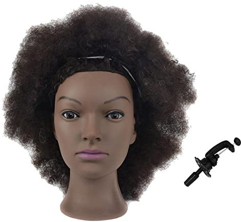 Tcwuzick Training Head African American with 100% Human Hair Mannequin Head Cosmetology Afro Hair Manikin Head for Practice Styling Braiding