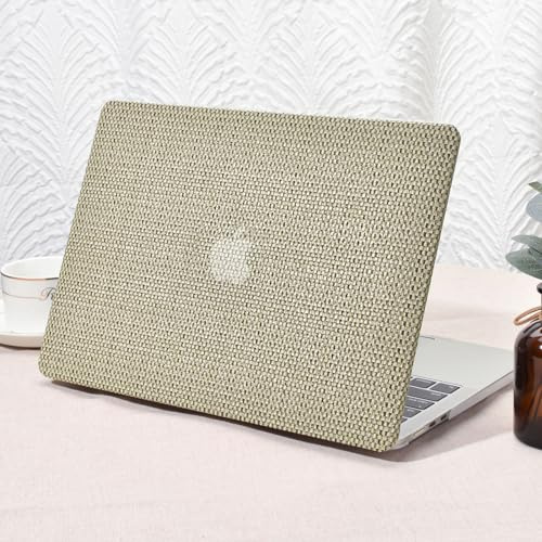 Vozehui Kompatibel mit MacBook Air 13.6 Zoll Hülle 2024 A3113 M3 2022 A2681 M2 Chip mit Flüssigkeit Retina Display Touch ID, Leder Kunststoff Hartschalengehäuse Tastatur Abdeckung, Flachsfarben Gewebt