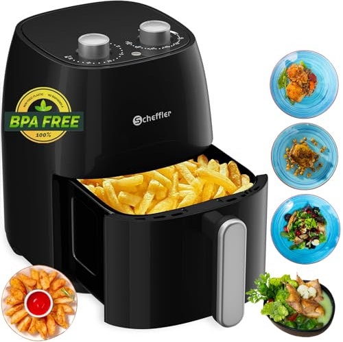 Heißluftfritteuse Scheffler 4L Airfryer,1500W Friteuse Heissluft ohne Fett,Power Air fryer,Heissluft Fritteusen Ohne Öl mit Thermostat und Timer, BPA und PFOA Frei (4L)