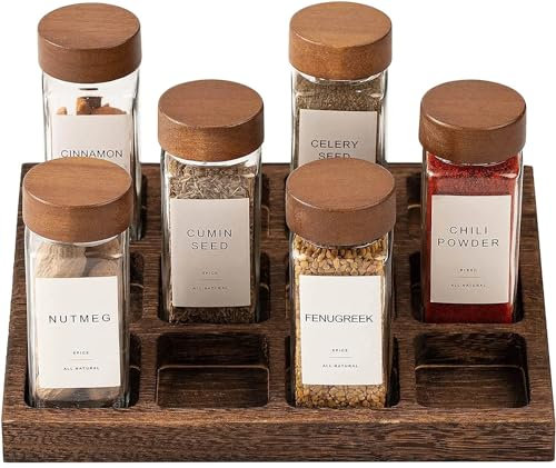 SWEETCO HOME Rangement épices cuisine - Etagère à épices en bois - Organisateur condiments et herbes - Porte épices cuisine - (pot à épices non inclus)