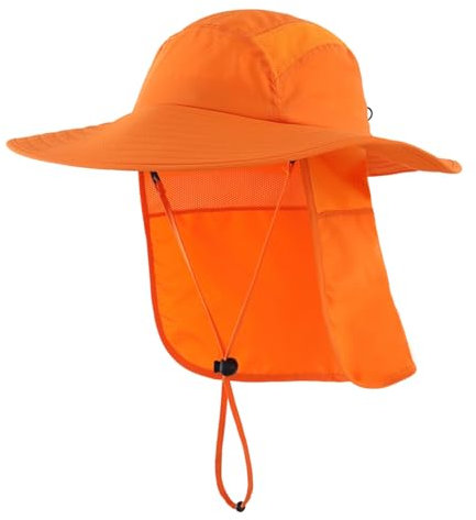 Magracy Herren UPF 50+ Sonnenhut mit Nackenschutz breite Krempe Netzstoff Safari-Hut Wandern Angeln Hut faltbar Damen Orange