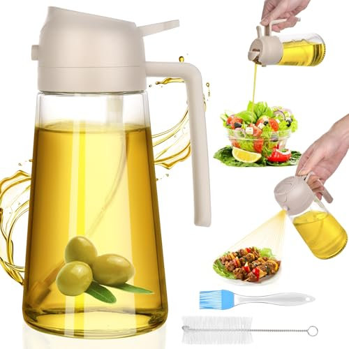 HUAERSICO Oil Spray Bottle for Cooking Oil with Large Capacity 600 ml, 2 in 1 Oil Spray and Pour, Can be Used as a Vinegar Oil Bottle, with Oil Brush and Cleaning Brush