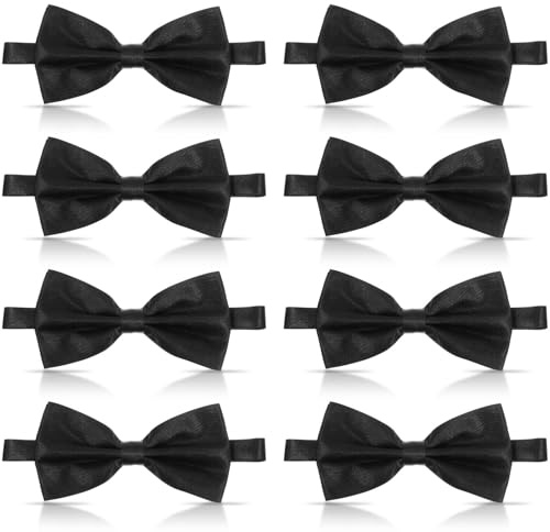 8 Pack Herren Fliegen, einfarbig schwarz, vorgebunden, verstellbar, Smoking-Fliegen aus Satinseide für Herren und Jungen, Krawatte, Fliege, Hochzeitsfeier, Konzerte und formelle Veranstaltungen