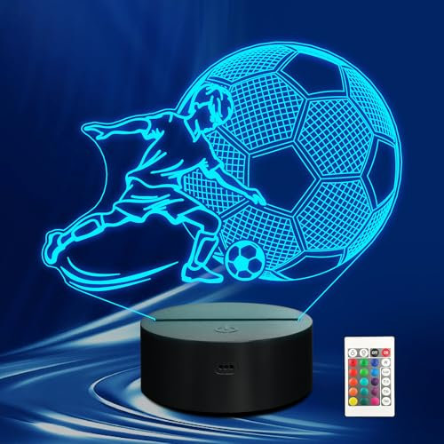 CoolGift Mart Fussball Geschenke, Customized Fußball Nachtlicht Zimmer Deko, 3D Illusion Lampe mit Fernbedienung 16 Farben und Timer, Weihnachten und Geburtstag geschenk für Jungs Kinder Teens