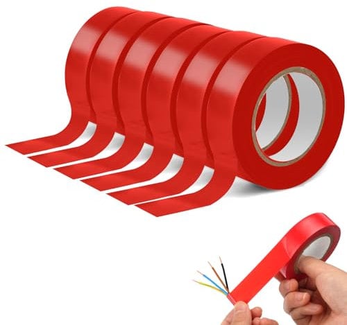 OFFCUP Cinta Adhesiva Aislante, 6pcs 19 mm x 20 m Cinta Aislante de Fuerte Adhesión, Cinta Eléctrica Alta Flexibilidad, para Reparación de Conductos Eléctricos Agrupar Cables Eléctricos (Rojo)