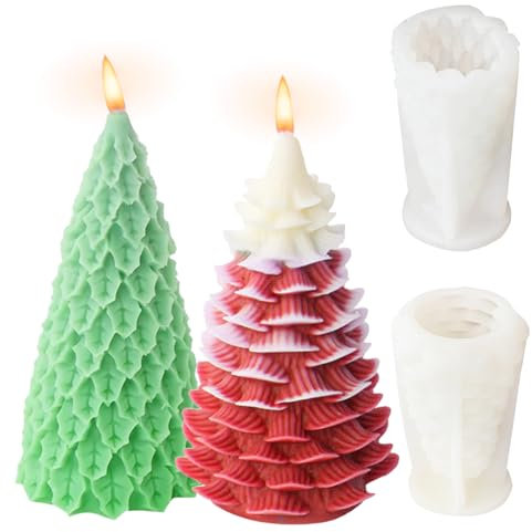 Benustra 2 moldes para velas de árbol de Navidad, molde de silicona 3D para resina epoxi, arcilla fundida, velas, jabón, cera, hormigón, moldes de adorno de Navidad para manualidades, mesa de regalo