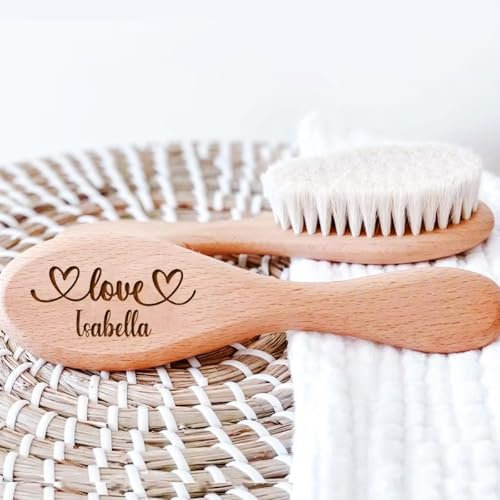 Personalisierte Baby Haarbürste, Holz-Babybürste Mit Namen, Gravierte Baby Haarbürste, Holzbürste For Säuglinge, Baby-Shower-Geschenk, Haarbürste & Kamm, Neugeborenen-Geschenk(1pcs)