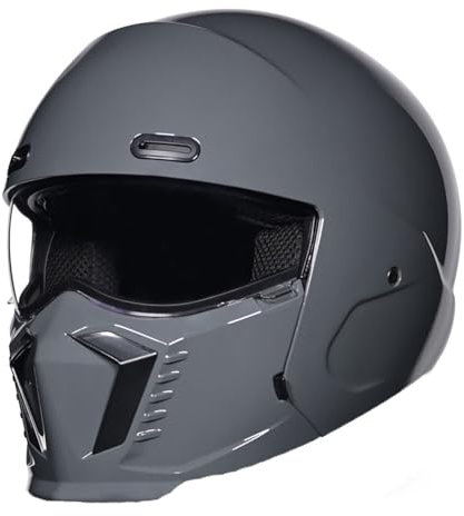Motorradhelm Jethelme Rollerhelm Streetfighter Helm ECE zugelassen mit Sonnenvisier, Sonnenblende | Jet Helm Mit abnehmbarem Kinnschutz 3,3XL=65~66cm