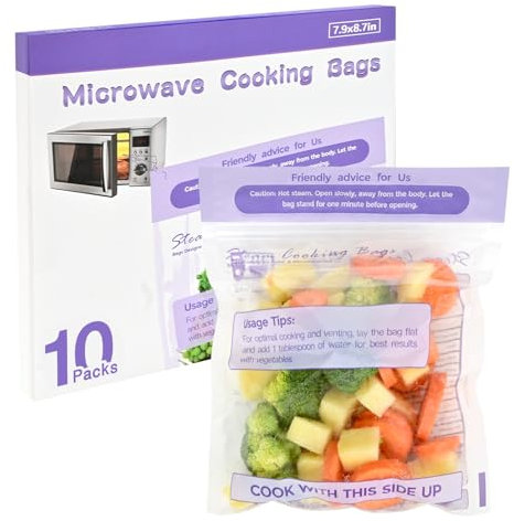 10Pcs Microwave Steamer Bags - Steam Cooking Bags for Food, Vegetables, Potatoes and Meat - Microwave and Freezer Safe - 7.9in X 8.9in