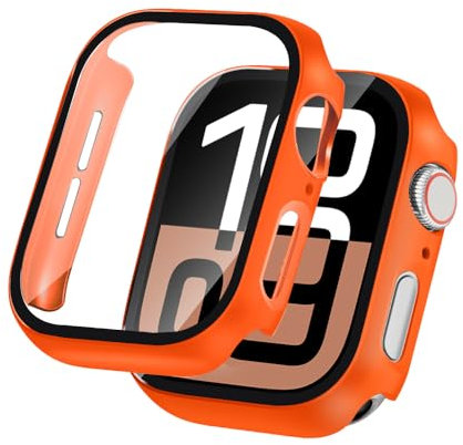 2 Stück für Apple Watch Series 11 (2025) / Series 10 46mm Hülle mit Glas Displayschutz, Schutzhülle kompatibel mit Apple Watch Series 11/10 46mm, HD Klar, Stoßfeste Schutzhülle, Orange