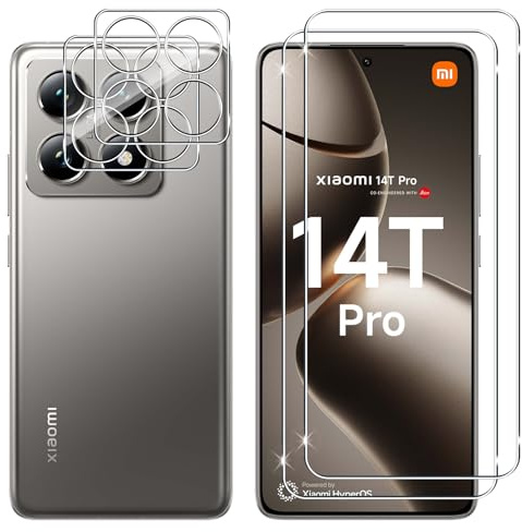 Lutree para Xiaomi Mi 14T Pro Cristal Templado, 2+2 Piezas Protector de Pantalla + Protector de Lente de Cámara, Dureza 9H HD Vidrio Templado Anti-Arañazos Película Protectora