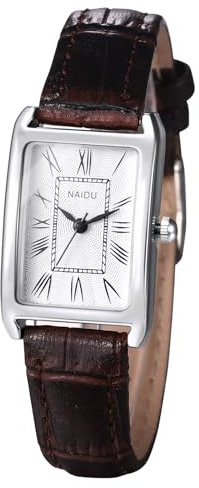 Silverora Uhren Damen Rechteckige Leder: Klein Eckige Analog Quarz Damenuhren mit römische Ziffernskala Exquisite Armbanduhren mit Lederarmband Geschenke für Frauen weiß braun