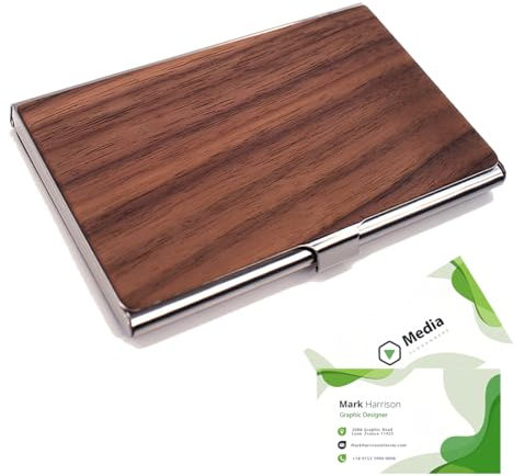 NJCXOLA Étui pour Cartes de Visite, Étuis pour Cartes de Visite en Acier Inoxydable, Porte-Cartes de Visite Super léger, Étui pour Cartes pour Hommes et Femmes (Bois)