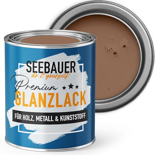 SEEBAUER diy Glanzlack Dunkelbraun 750ml für Innen & Außen (No. 606 Hazel Eyes) Möbelfarbe ohne Schleifen - Hybrid-Lack für Holz, Metall & Kunststoff - Holzlack, Möbellack hohe Deckkraft