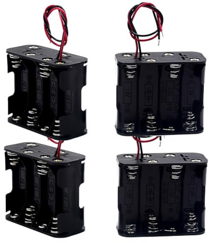 JWISLAND (Pack of 4) 8 AA Battery Holder Case Box, 12V Volt Total AA Battery Holder w/Wires, 8 AA Battery Holder with Leads-Double Layers Battery Holder(Each Layer Loads Four aa Batteries)