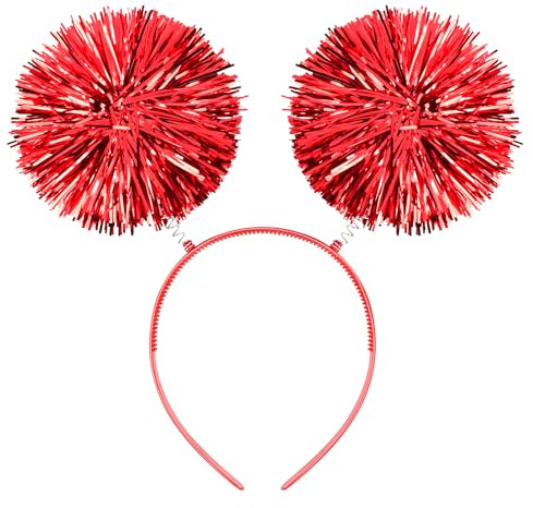 KICOSY Party-Stirnband, Pompom-Stirnband, rotes Lametta, flauschiger Ball, Haarschlaufe, Cosplay, Gold, Haarschmuck für Halloween, Weihnachten, Party, Geburtstag, Dekorationen