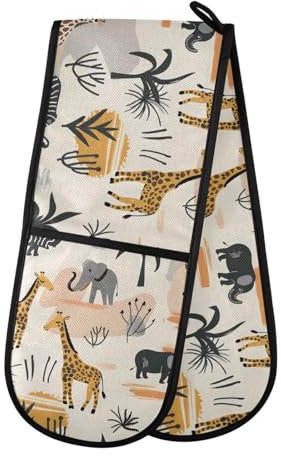 Oven Gloves Double Oven Gloves Giraffe Elephant African Animals Oven Mitts Pot Holder Heat Resistant Quilted for BBQ Baking Kitchen Cooking Gloves