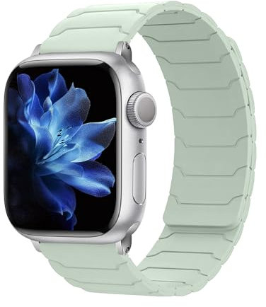 Hinnwer Correa Compatibles con Apple Watch Correa 42mm 41mm 40mm 38mm para Hombre Mujer, Doble Magnética Silicona Pulsera Deportivo para iWatch SE 3 2 1 Series 11/10/9/8/7/6/5/4/3/2/1 Verde Menta