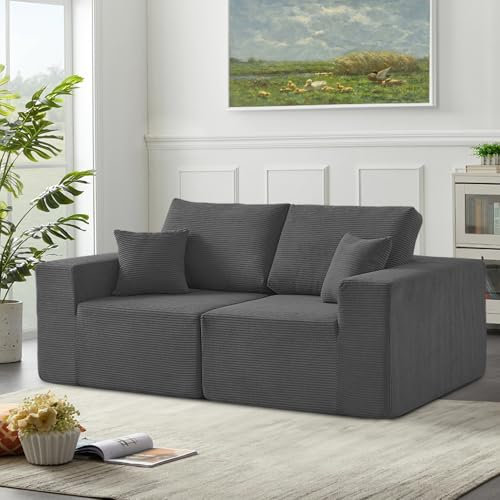 CHOSHOME 2/3 Seater Sofa with Deep Seat Sofabed Modern Plush Corduroy Small Couch for Apartment Living Room Bedroom Sofa Bed Double No Assembly Required Floor Small Sofa（Dark Grey）