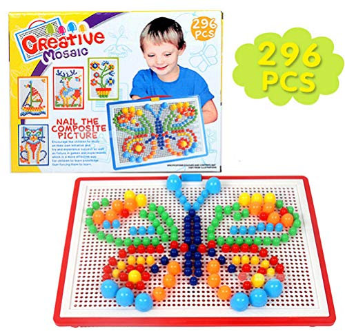 NUOBESTY 296pc Mushroom Nails Pegboard for Boys and Girls Montessori Educational Toy Shape Puzzle Game Pegs Random