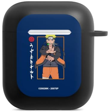 Hülle mit Karabiner kompatibel mit Apple AirPods (2. Generation) Case schwarz Schutzhülle mit Schlüsselanhänger Naruto Shippuden Offizielles Lizenzprodukt Anime