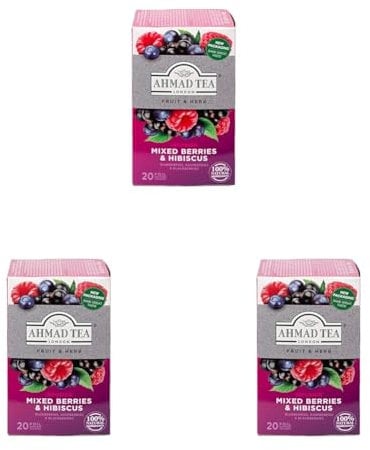 Ahmad Tea Mixed Berries 20 Bolsitas Té de Frutas, Mezcla de Frutas, 40 Gramos (Paquete de 3)