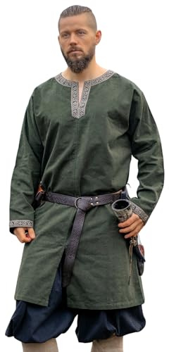 Leonardo Carbone® Herren Tunika Aegir | Dekorative Bordüre | Bewegungsfreiheit | Karneval, Halloween, Cosplay, LARP, Wikinger, Mittelalter, Kostüm | 100% Baumwolle Grün 3XL