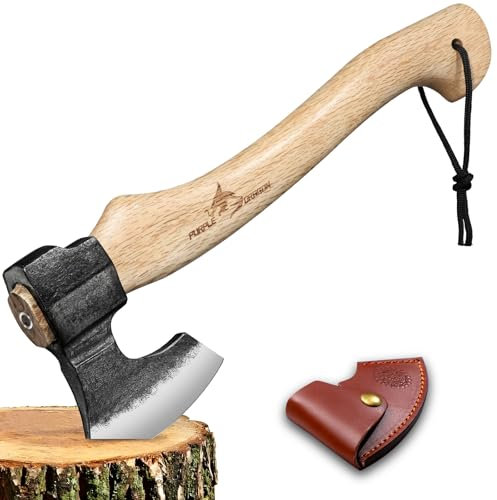 Purple Dragon Beil Axt Outdoor - mit Scheide, Äxte Holz Spalten 40cm Spaltaxt für Holz, Handgeschmiedet Handbeil Kuhfuß, Bushcraft Äxte Holzgriff, Camping Äxte Geschenk für Männer