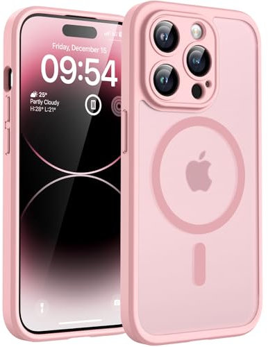 TOCOL für iPhone 14 Pro Hülle für Magsafe, Vollständiger Kameraschutz Stoßfest Kratzfest Transluzente Rückseite Magnetisch Handyhülle für iPhone 14 Pro Case, Rosa