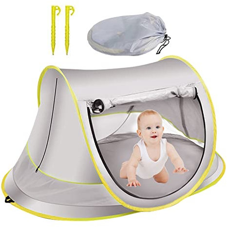 mumisuto Tente De Plage Pop Up Bébé, Tente De Voyage Portable, Protection Solaire UV UPF 50+, avec Sac De Transport Et Piquets pour Plage, Jardin, Camping (Gris, 109x65x50cm)