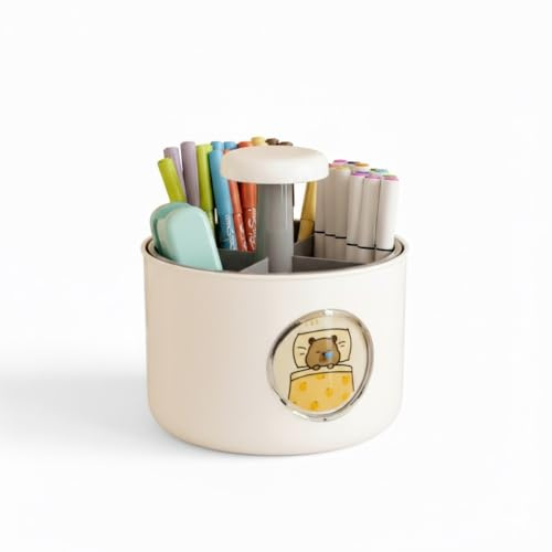 eyesfon Kreative drehbare Stiftehalter mit vier Gittern, niedliche drehbare Bären-Bleistifthalter, Schreibtisch Organizer für Büro, Schule, Zuhause (Weiß)