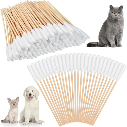 JYNVO 200 Stück Wattestäbchen für Hunde, 12cm & 15cm Lange Ohrenreiniger mit Großem Kopf, Ohrpflege Wattestäbchen für Hunde, Katzen, Pferde, Zahnreinigung, Ohrenreinigung