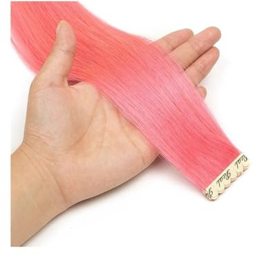 Tape-In Echthaar Extensions, 8 Farben, Remy Echthaar, Mini Tape Haarverlängerung Wear and Go(Pink,10 PCS_12 INCH)
