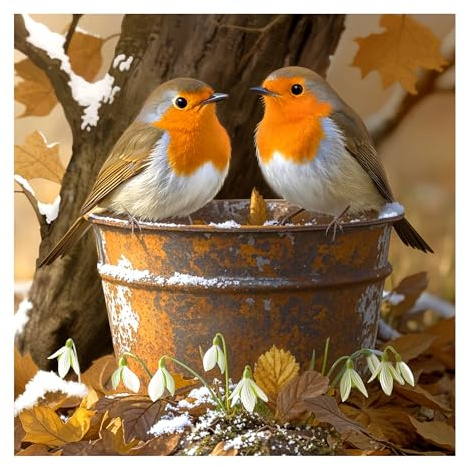 Diamond Painting Kits Vögel & Tiere Diamant Painting Bilder für Erwachsene | 5D Full Drill 30x30cm mit runden Steinen & Werkzeug; zwei Rotkehlchen für Anfänger, DIY, Entspannung, Wanddeko & Geschenk
