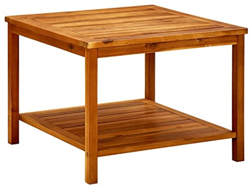 Nqyjm Sofa-Ende mit Regal, Couchtisch, 60 x 60 x 45 cm, Akazienholz, Beistelltisch für Balkon, Garten, Pool