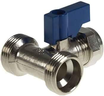 hep Online Dual Appliance Tee Valve 3/4” x 3/4” x 15mm BSP Compression Twin Washing Machine Tee Valves Connector Splitter Tap Cold Water Feed Splitter 15mm Pipe Connector
