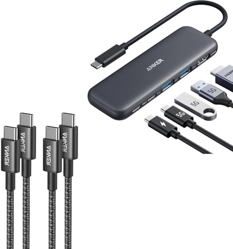 Anker USB C Hub (5-in-1) + Anker USB C Kabel (100W 2 Stück 0,9m)