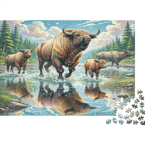 Puzzle 1000 Teile Amerikanischer Bison Karton für Puzzle-Enthusiasten Erwachsene Bison im Bach Herausfordernd Knobelspaß 52x38cm